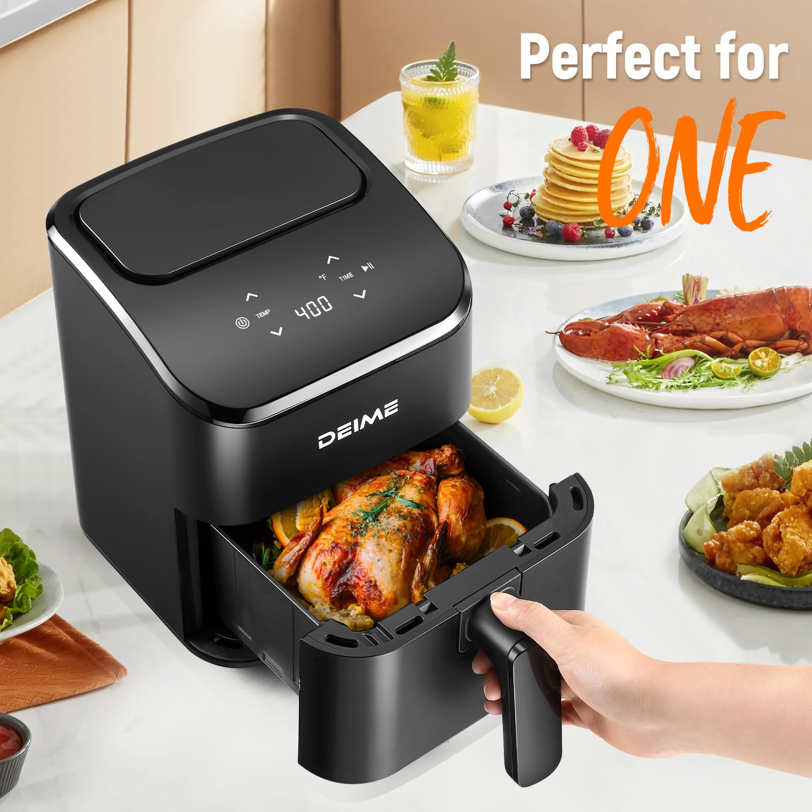 DEIME Air Fryer touchscreen control panel for precise quick meals.
