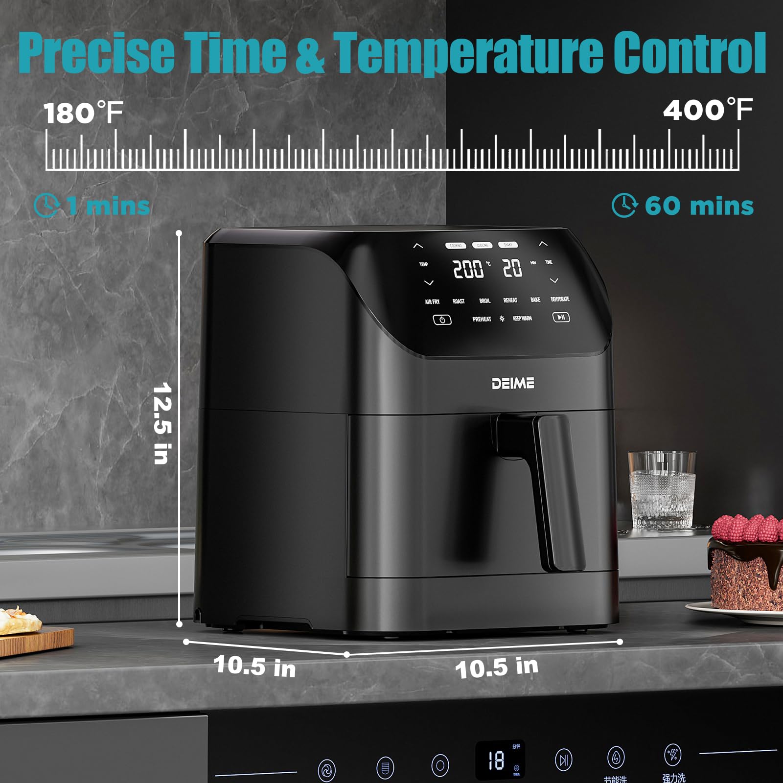 Deime Air Fryer visual cooking window helps monitor progress without opening.