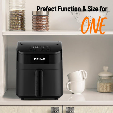 DEIME Air Fryer with toast rack accessory for fast, crisp sides.