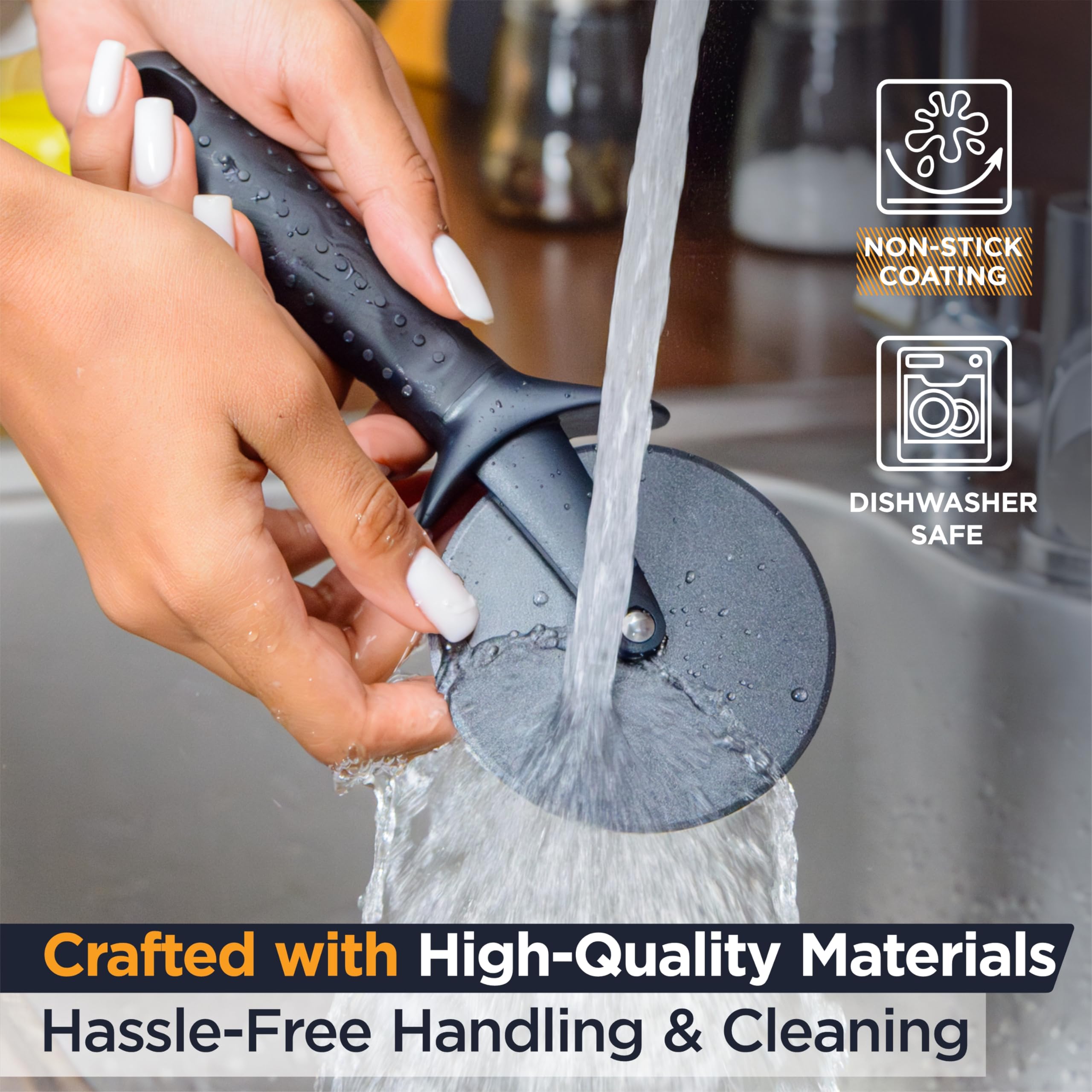 Deiss Lux dishwasher-safe stainless steel cutter for easy cleanup.