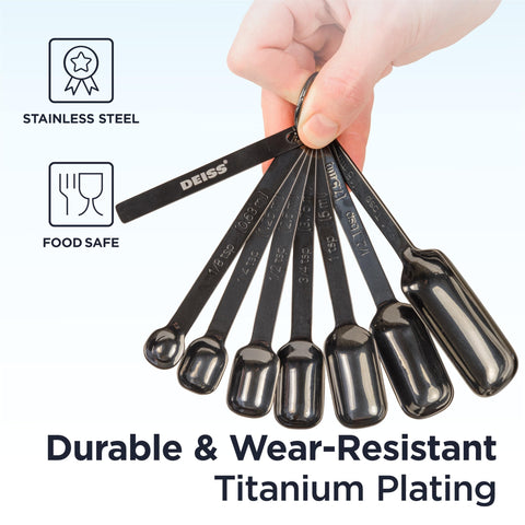 Deiss PRO rectangular spoon design fits into spice jars for spill-free measuring