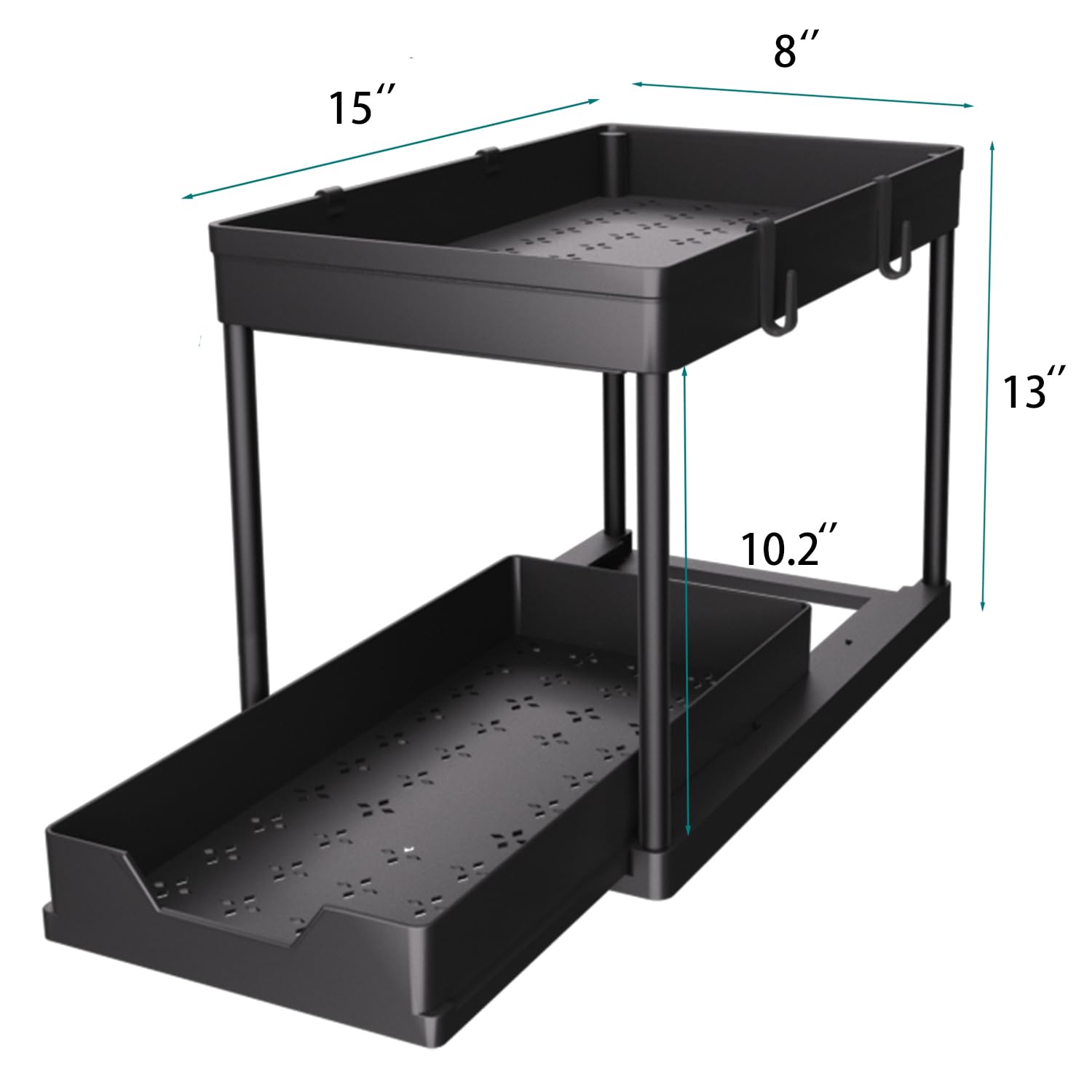 DEKAVA bathroom cabinet organizer shows two tiers for easy access.
