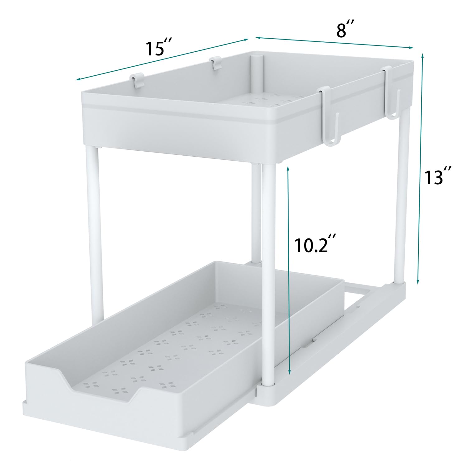 Bottom drawer supports items up to 10.3 inches for space optimization