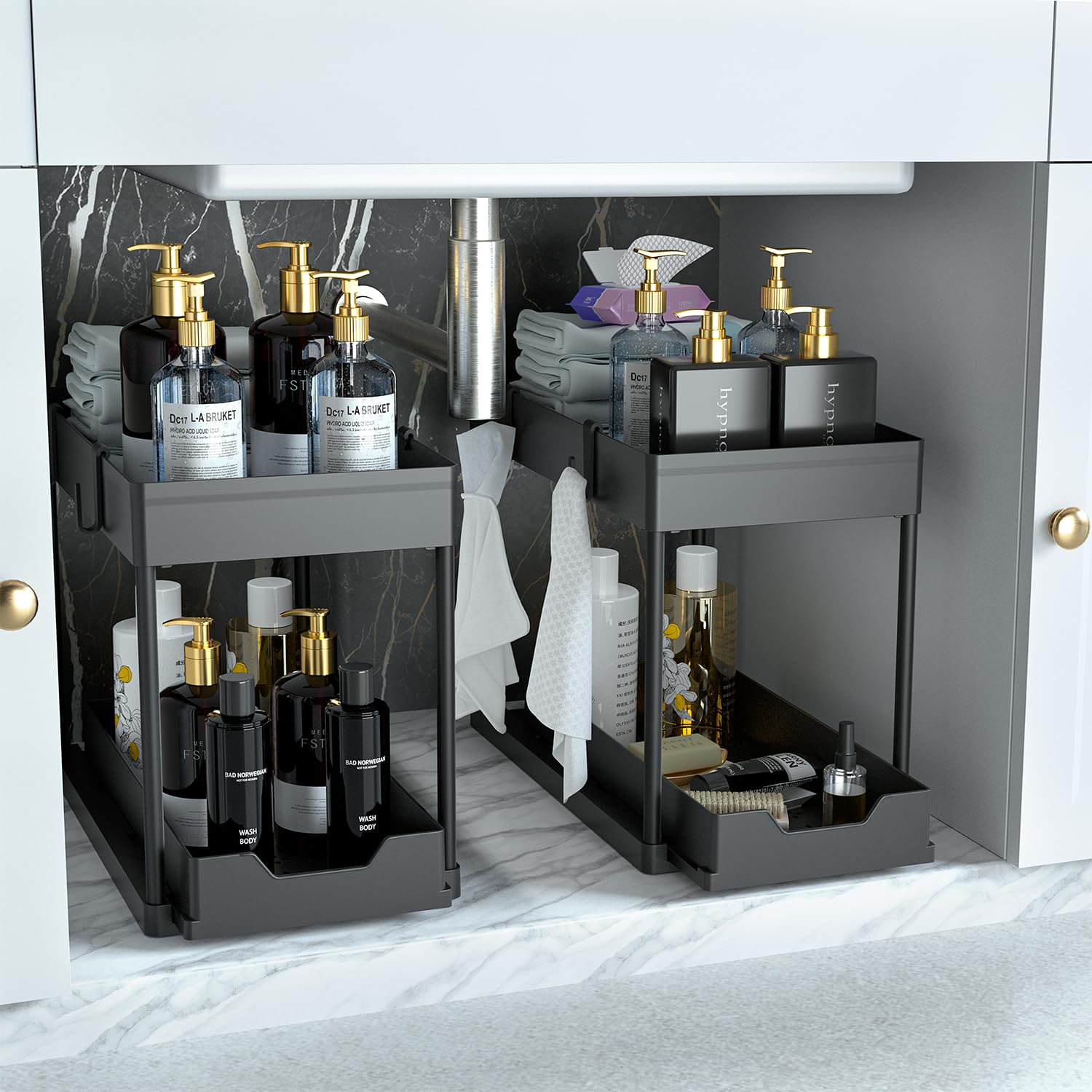 DEKAVA under-sink organizer with sliding drawer for organized storage.