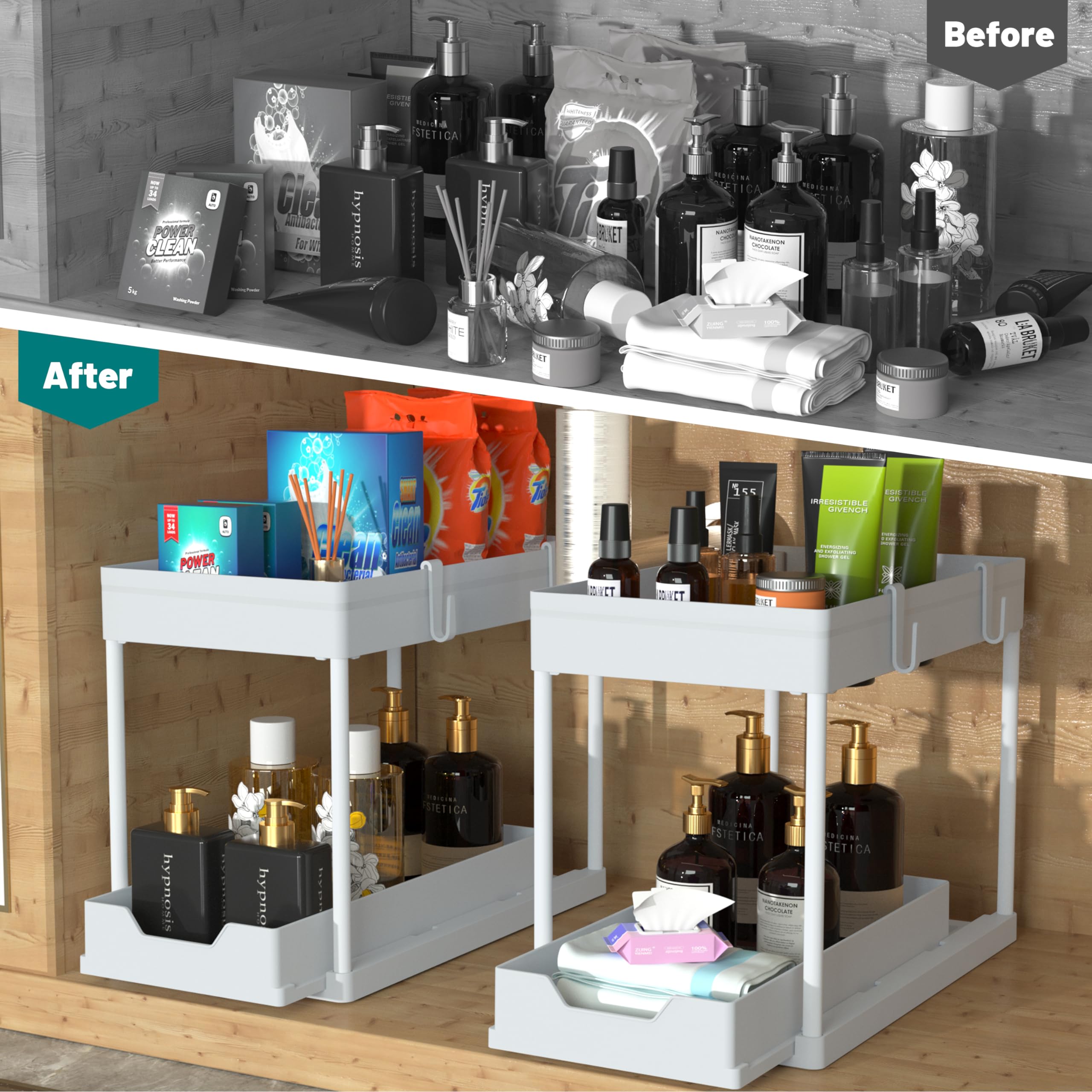 Ideal for under-sink, cabinet, and pantry storage