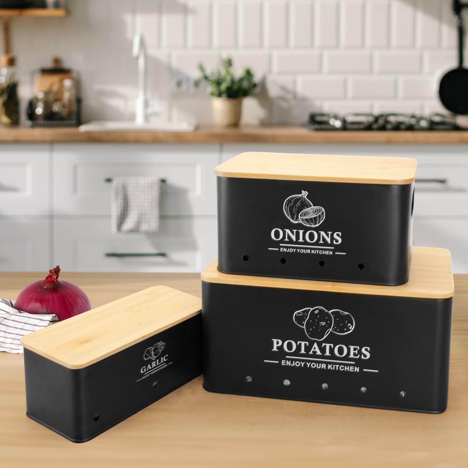 Dekosilave onion storage box with airflow for extended shelf life