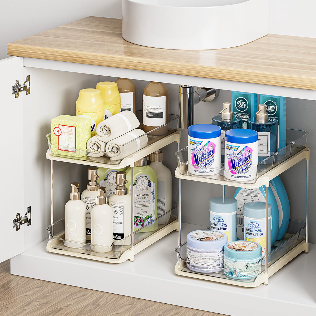 Delamu 2-tier under-sink organizer with pull-out drawers for easy access