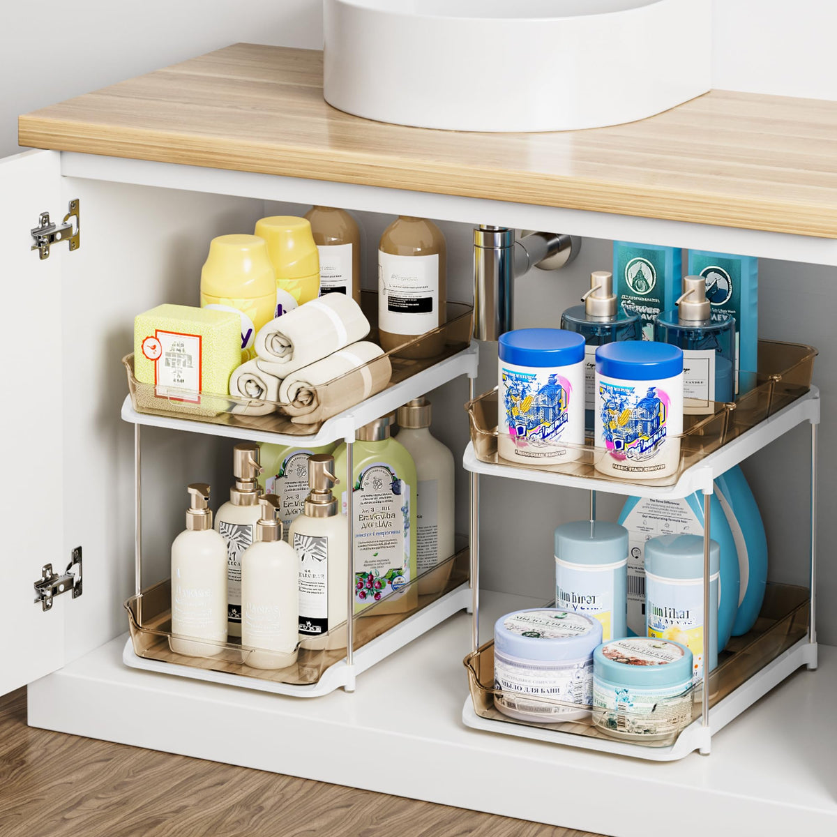 Delamu amber 2-tier under-sink organizer with pull-out drawer