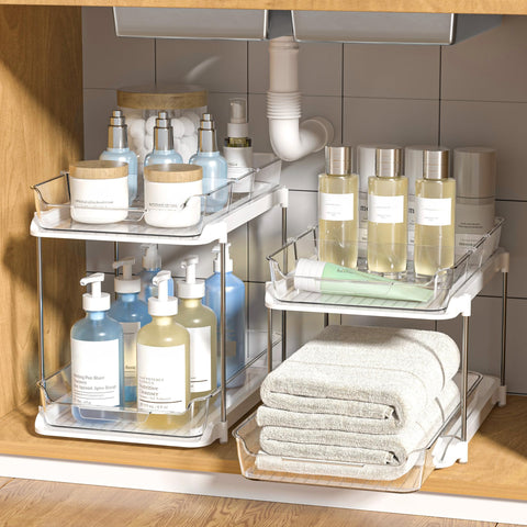 Delamu 2-tier under-sink organizer white with clear visibility for quick access
