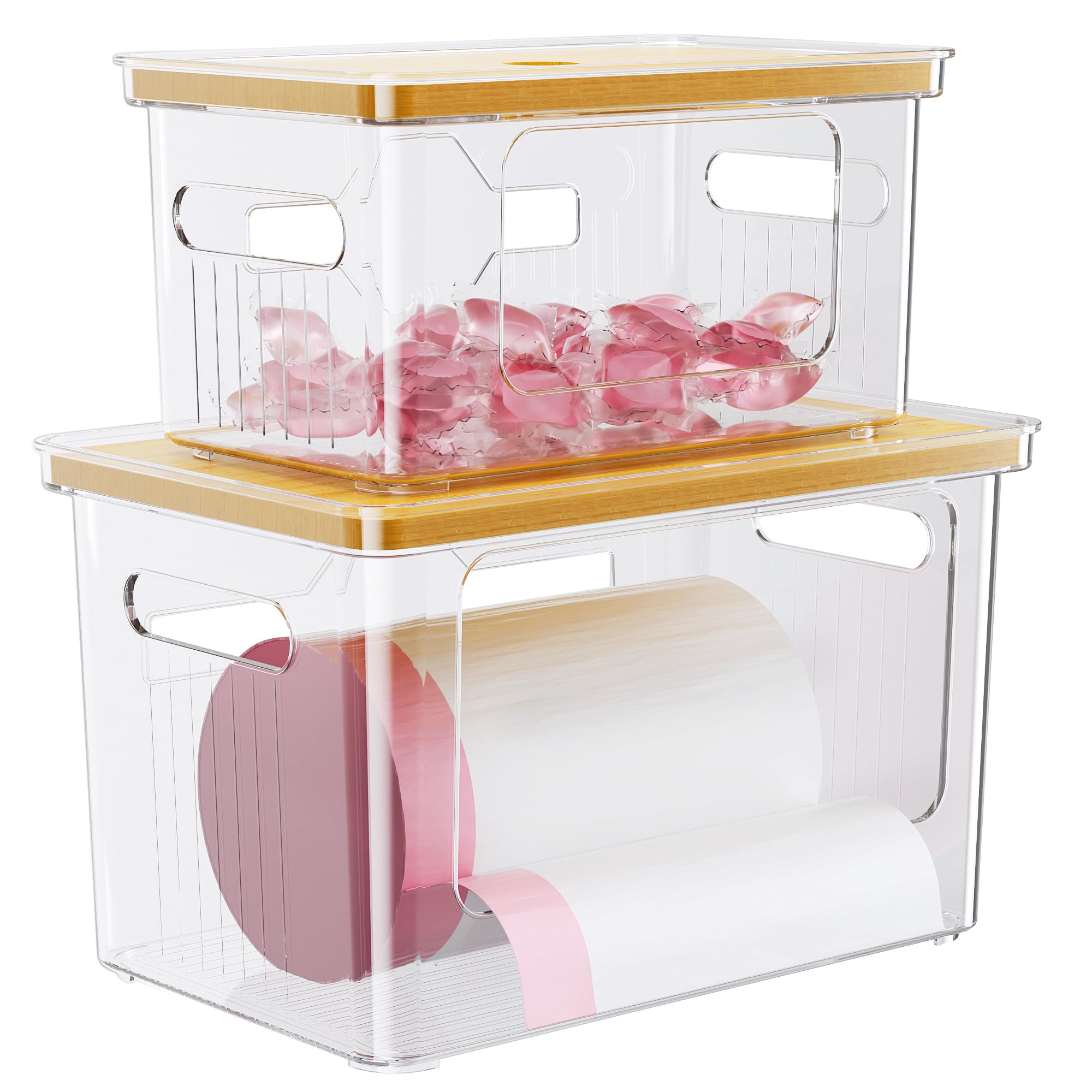 Delamu acrylic trash bag holder XL bin with front opening for easy dispensing