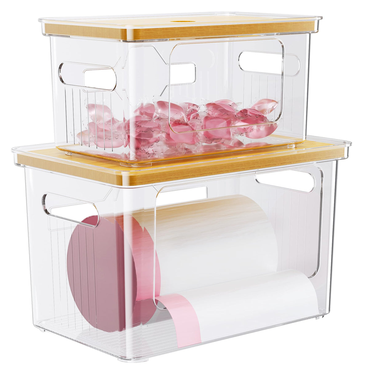 Delamu acrylic trash bag holder XL bin with front opening for easy dispensing