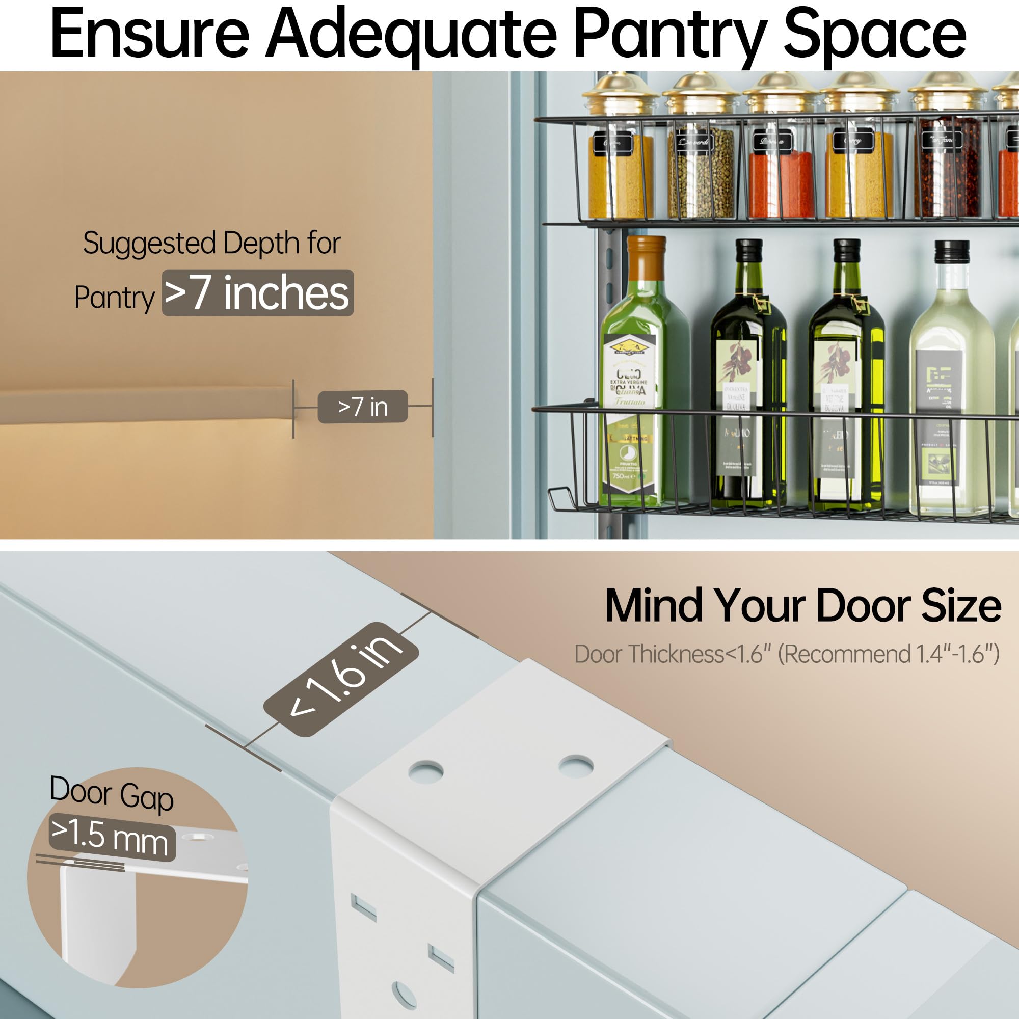 Delamu anti-slip crossbars keep the pantry organizer stable during use.