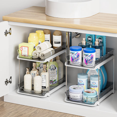 Delamu bathroom under-sink organizer with compact, space-saving design for clutter-free vanity.