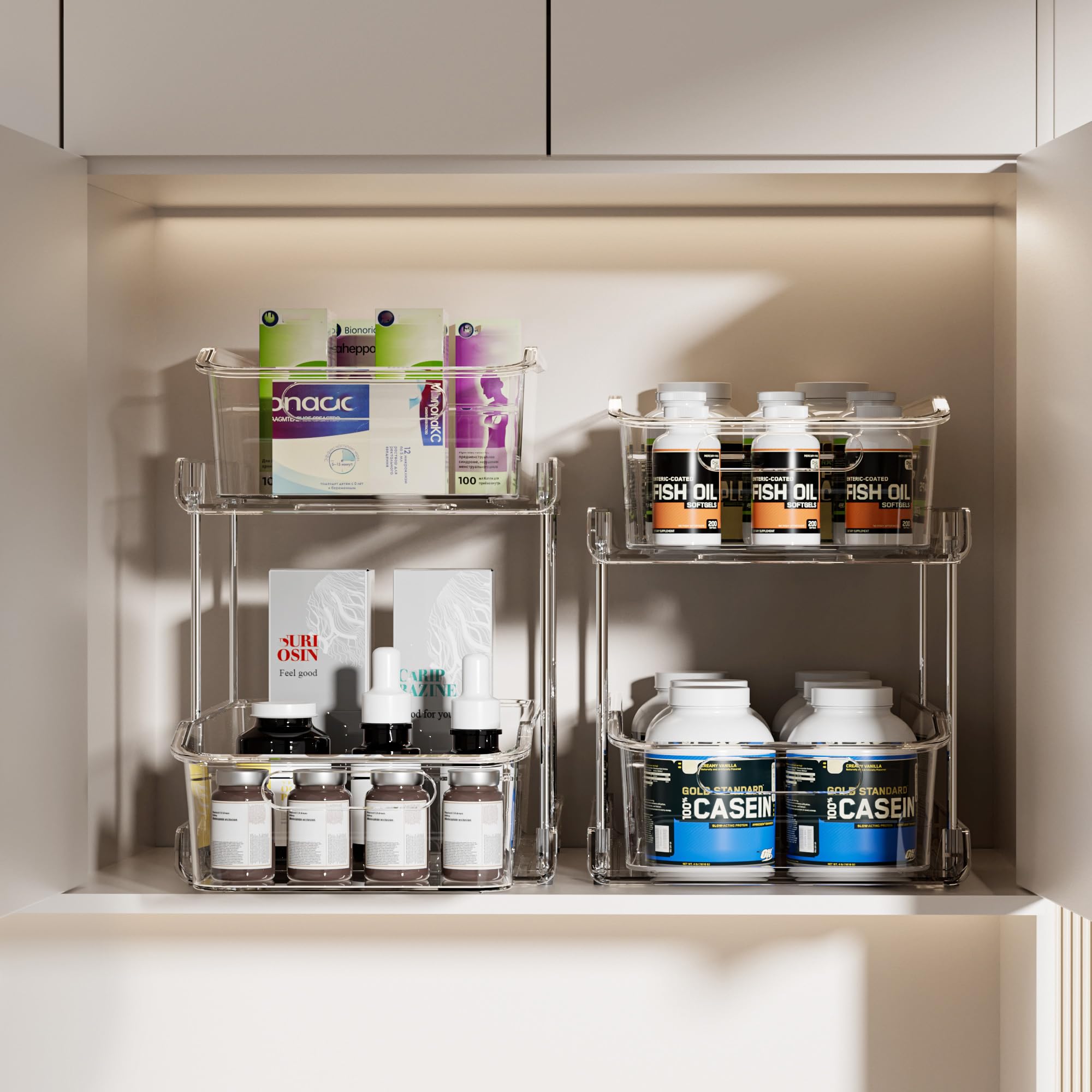 Delamu clear bathroom cabinet organizer provides visibility to grab essentials fast.