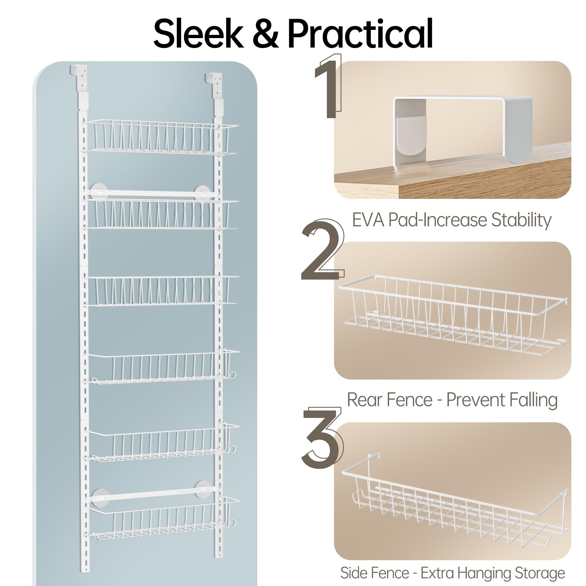 Delamu tall door organizer fits most doors, install in minutes.