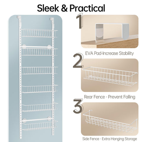 Delamu tall door organizer fits most doors, install in minutes.