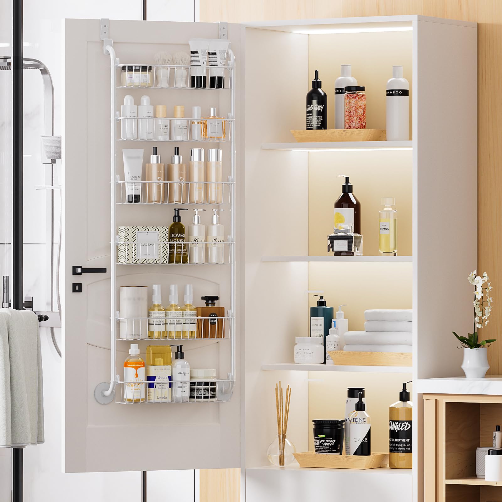 Delamu white finish adds clean style to any pantry.
