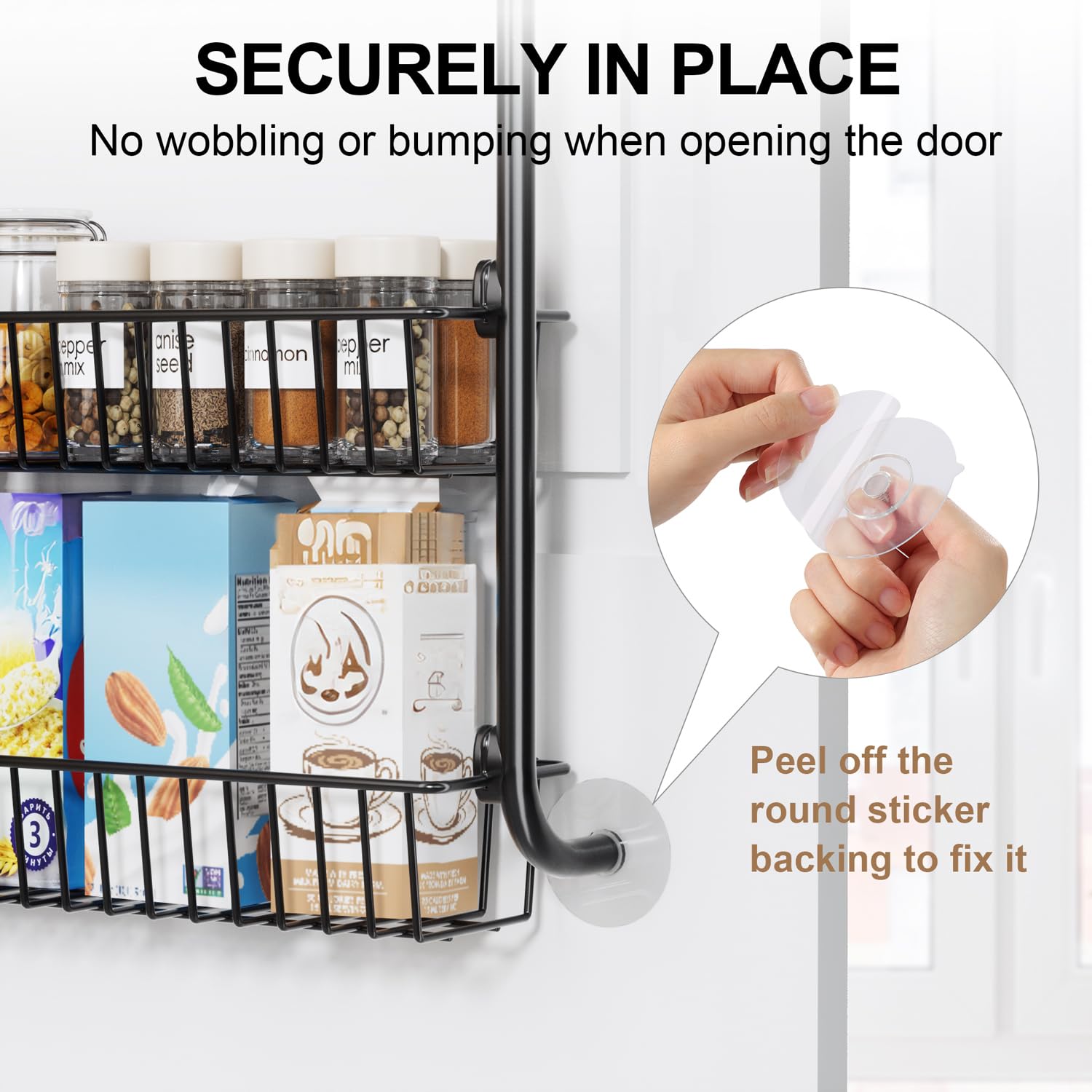 Delamu metal frame construction provides sturdy pantry storage.