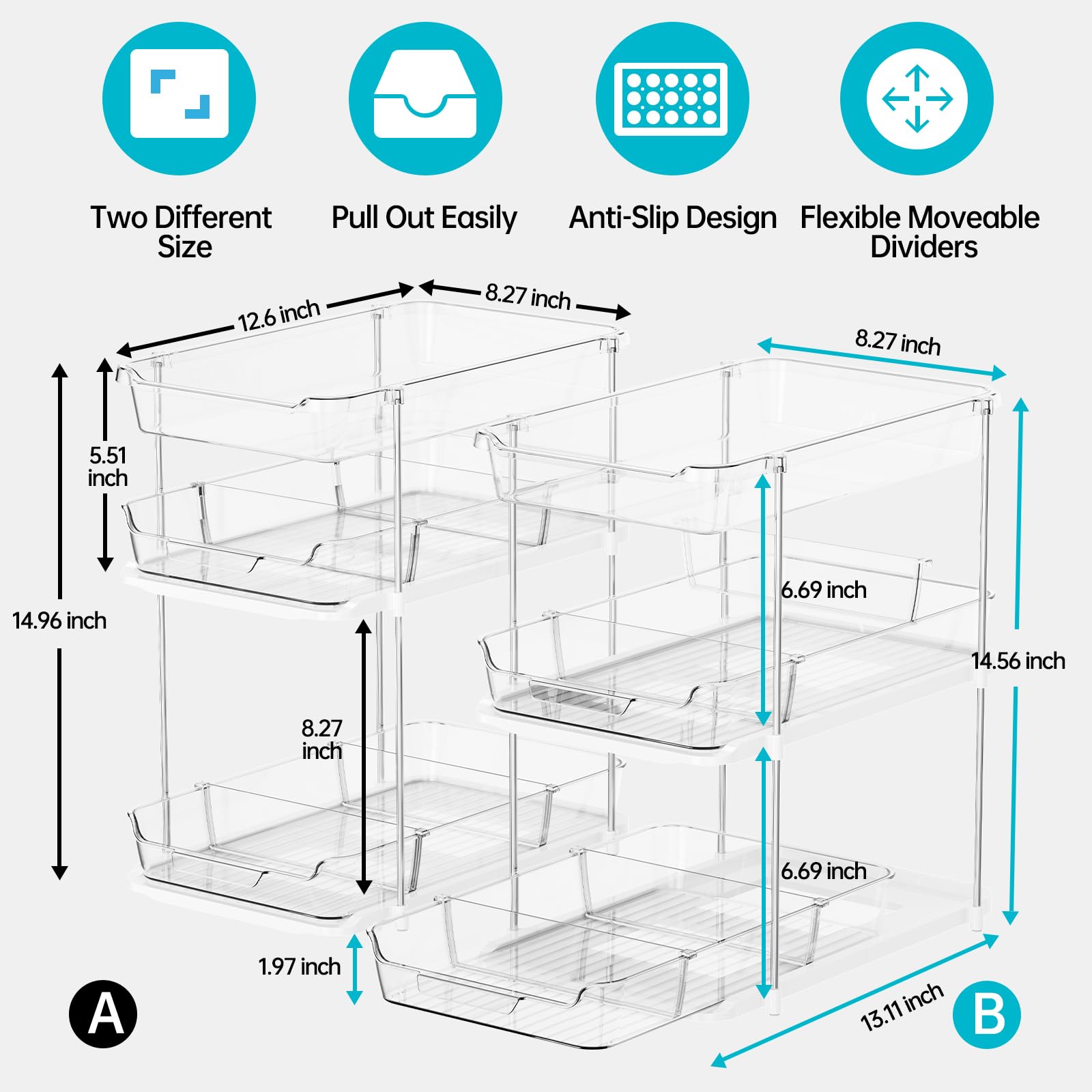 Delamu movable dividers under sink storage keep items separated and secure