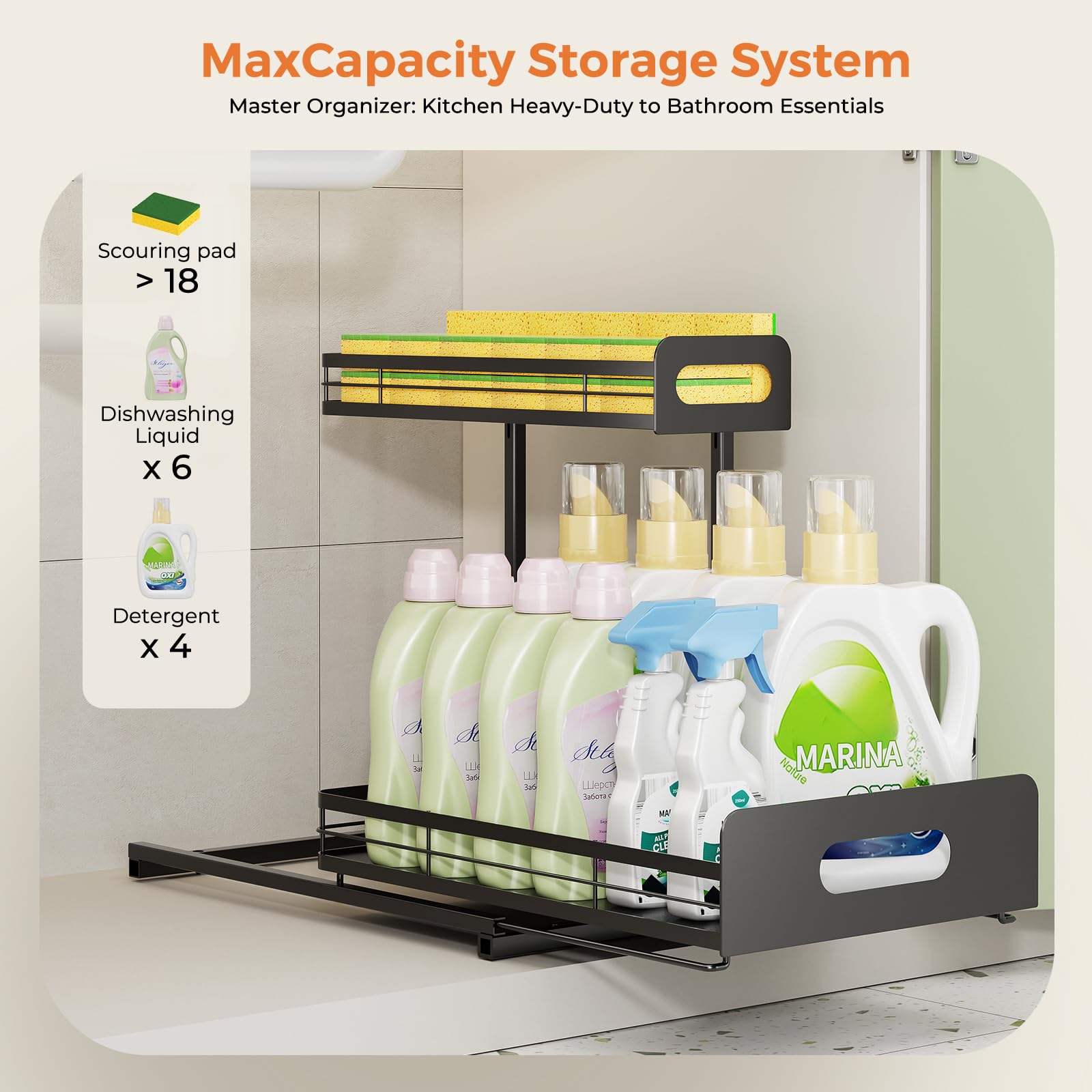 Delamu multipurpose cabinet storage for cleaning supplies and toiletries