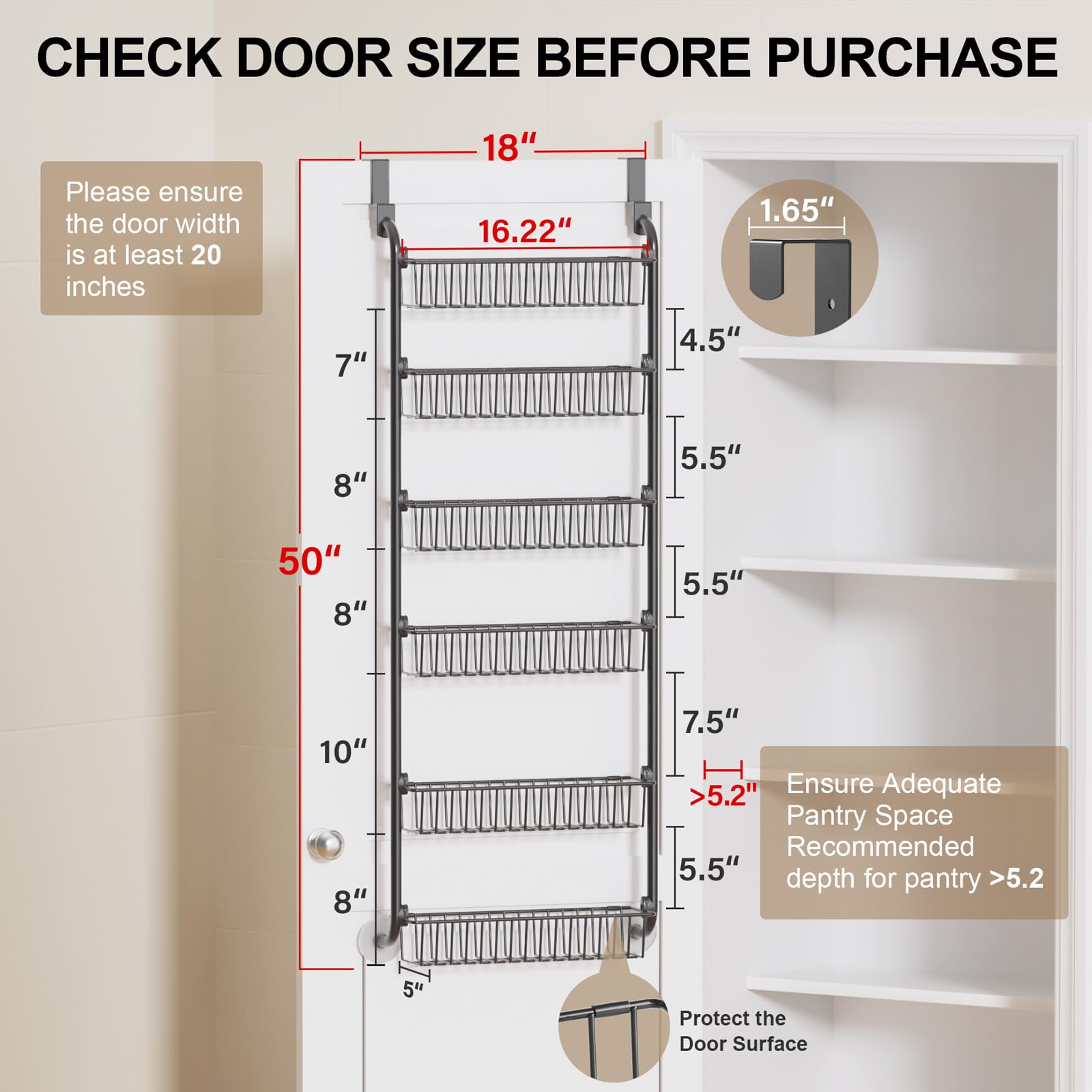 Delamu pantry door baskets offer large capacity for jars and cans.