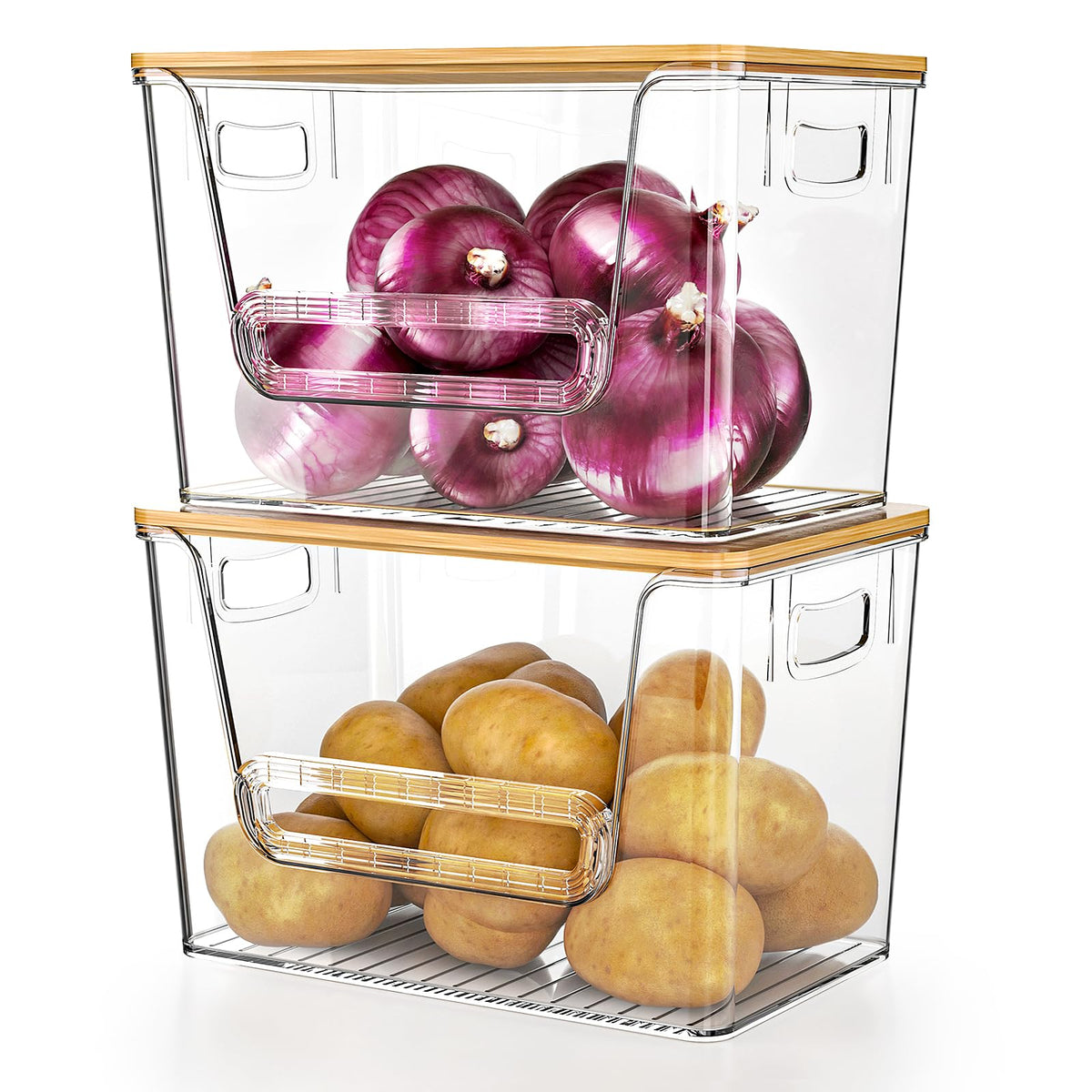 Delamu pantry organizers with bamboo-top stackable design for compact storage