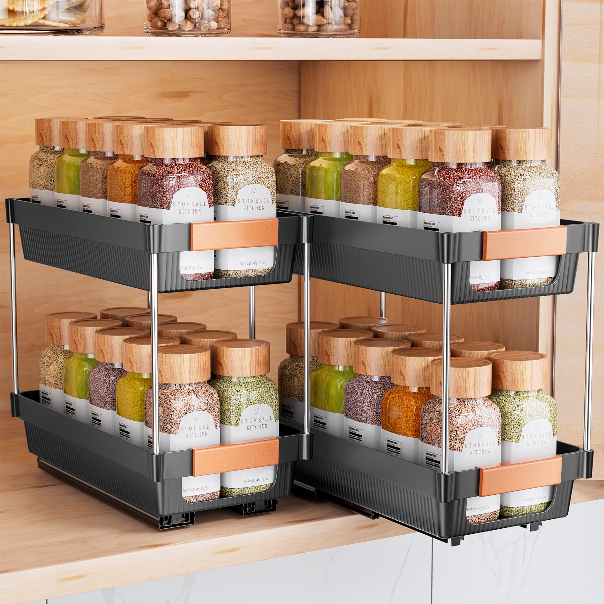 Delamu 2-tier pull-out spice rack in action for quick access