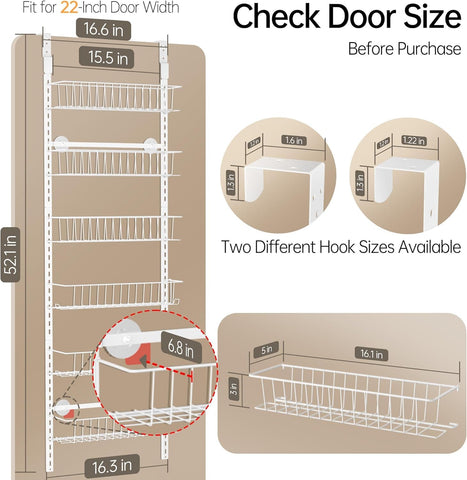 Delamu metal spice rack baskets show adjustable height for jars and bottles.