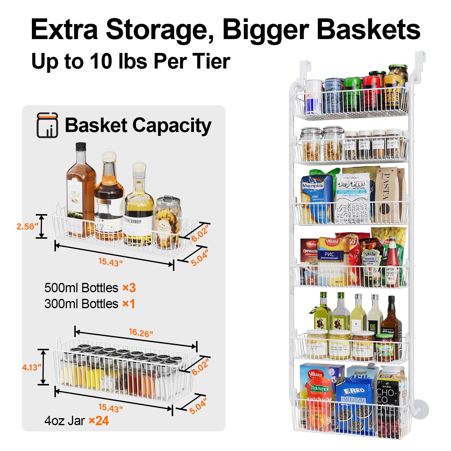 Delamu large-capacity baskets illustrate storage for jars, cans, and snacks.