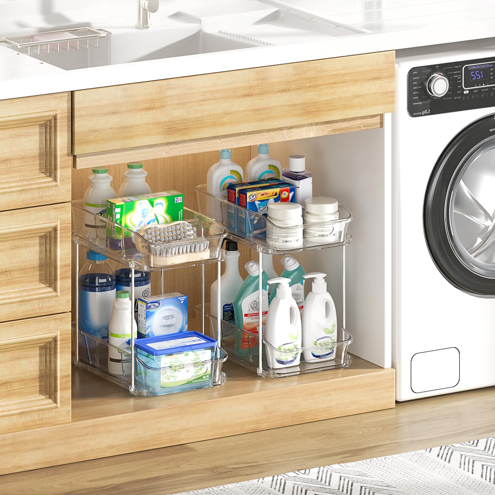 Delamu space-saving design maximizes compact corners and cabinet interiors.