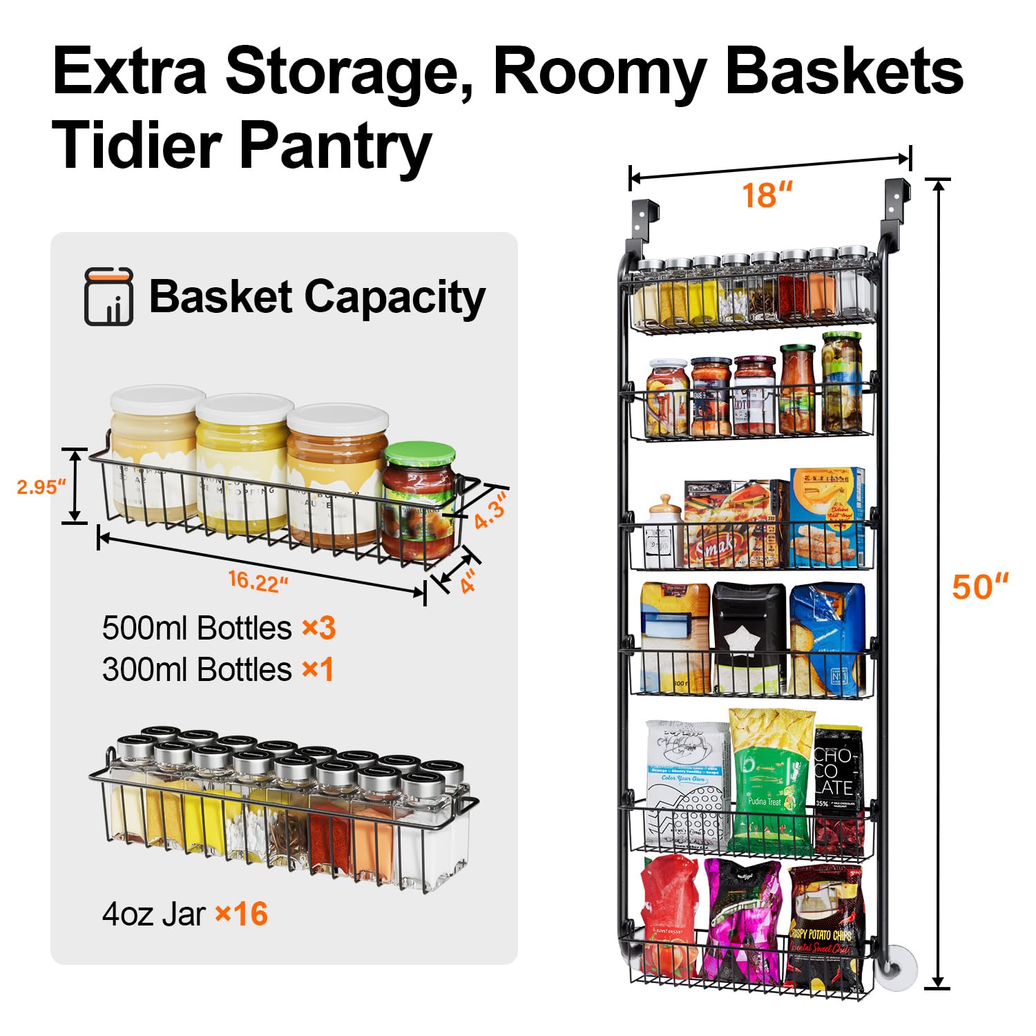 Delamu spice rack over door hanging saves counter space.