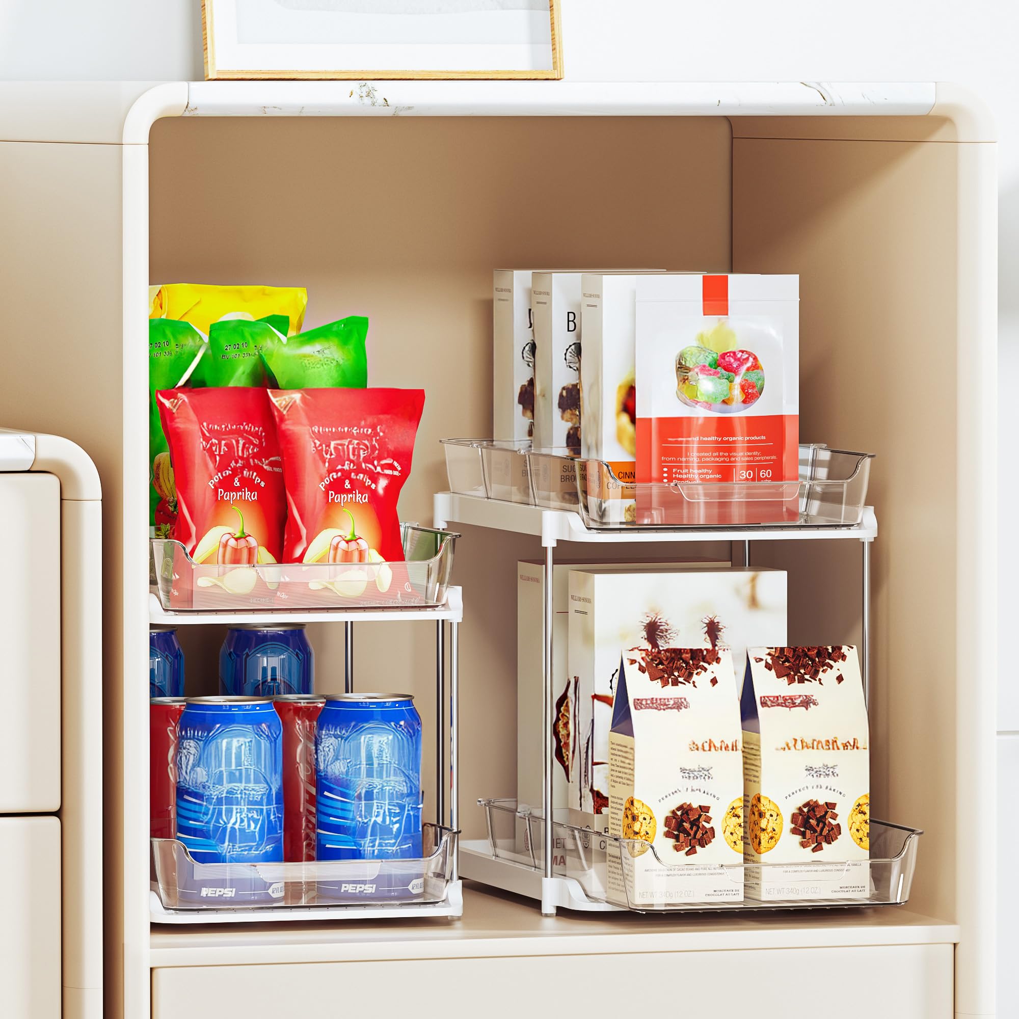 Delamu stackable pantry storage saves space in kitchen and cabinets