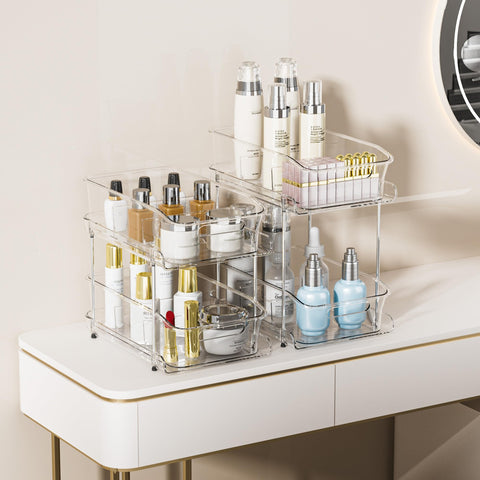 Delamu stackable under-cabinet storage maximizes vertical space in small rooms.