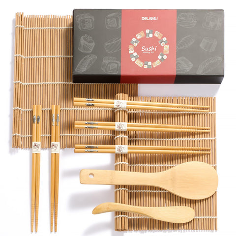 Delamu sushi mat bamboo rolling mat 2-pack for easy home sushi
