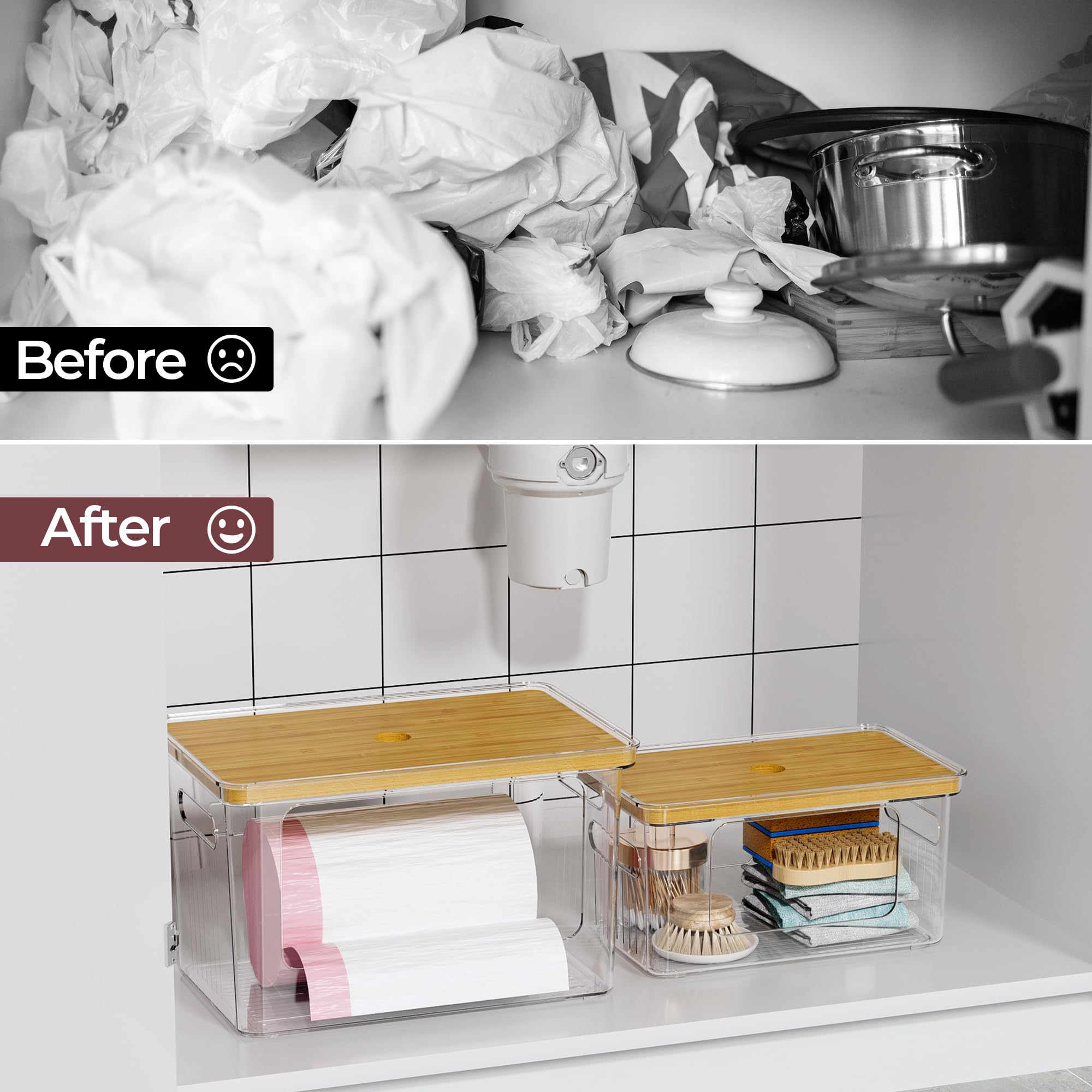 Stackable dispenser saves vertical space in kitchen and laundry