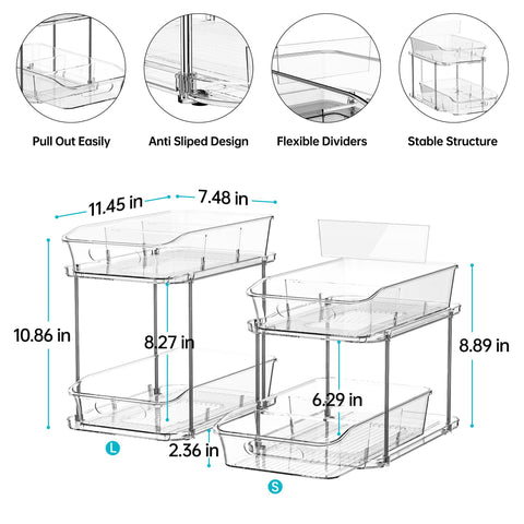 Delamu under-sink storage with dividers keeps items neatly separated and visible.