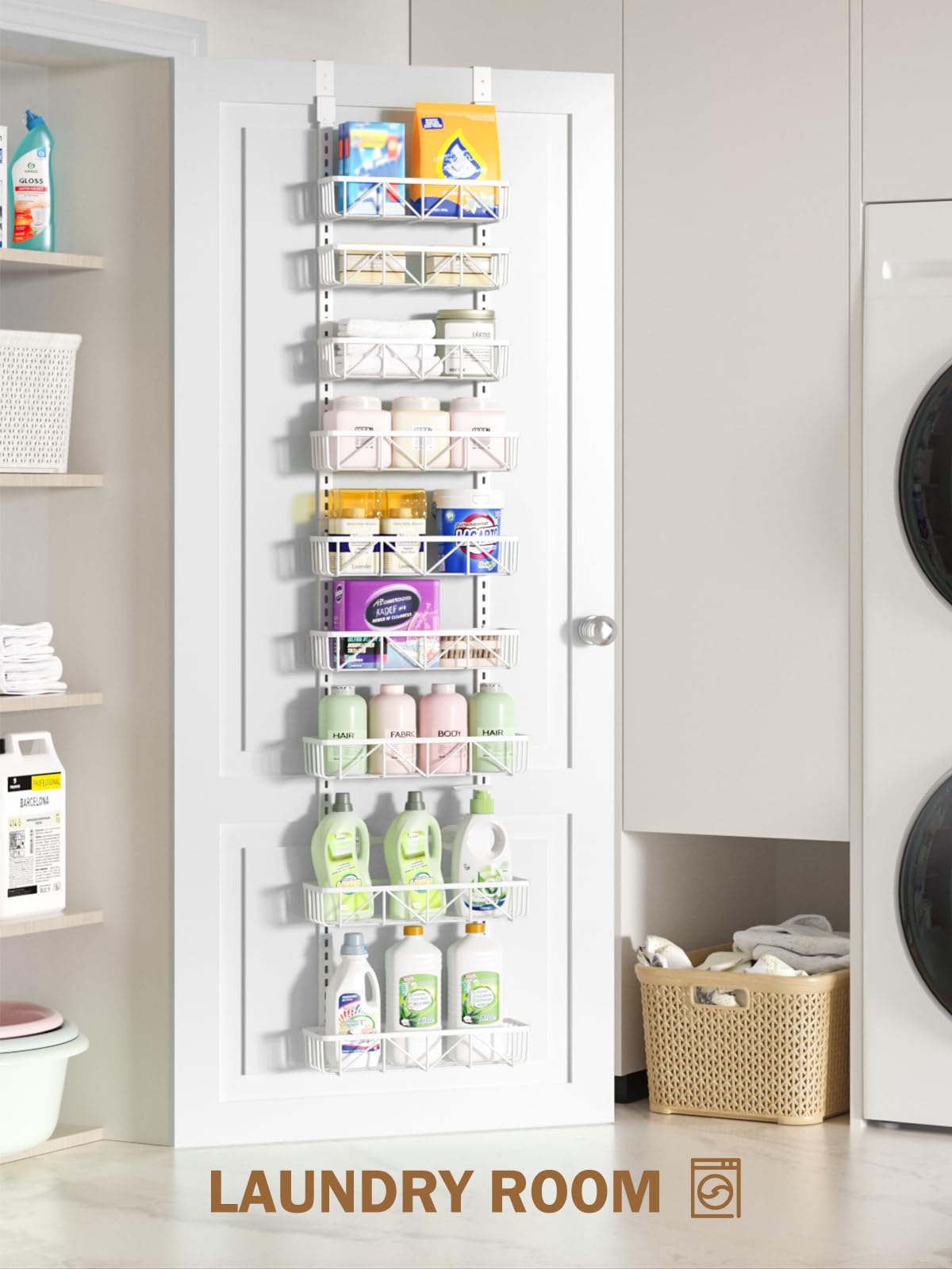 Delamu white finish on-door organizer complements any decor