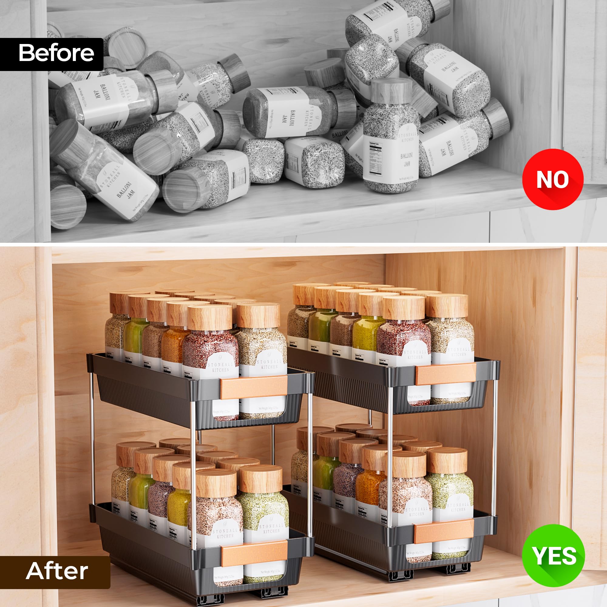 Delamu wood-look handles blend with cabinets while organizing