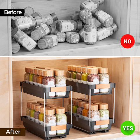 Delamu wood-look handles blend with cabinets while organizing