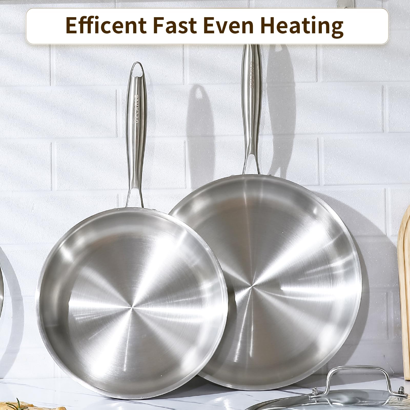 DELARLO 12-inch tri-ply pan on induction shows universal cooktop compatibility