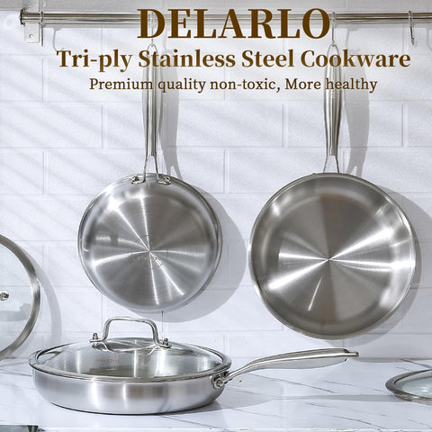 DELARLO 12-inch pan bottom view emphasizes durable construction safe up to 600°F