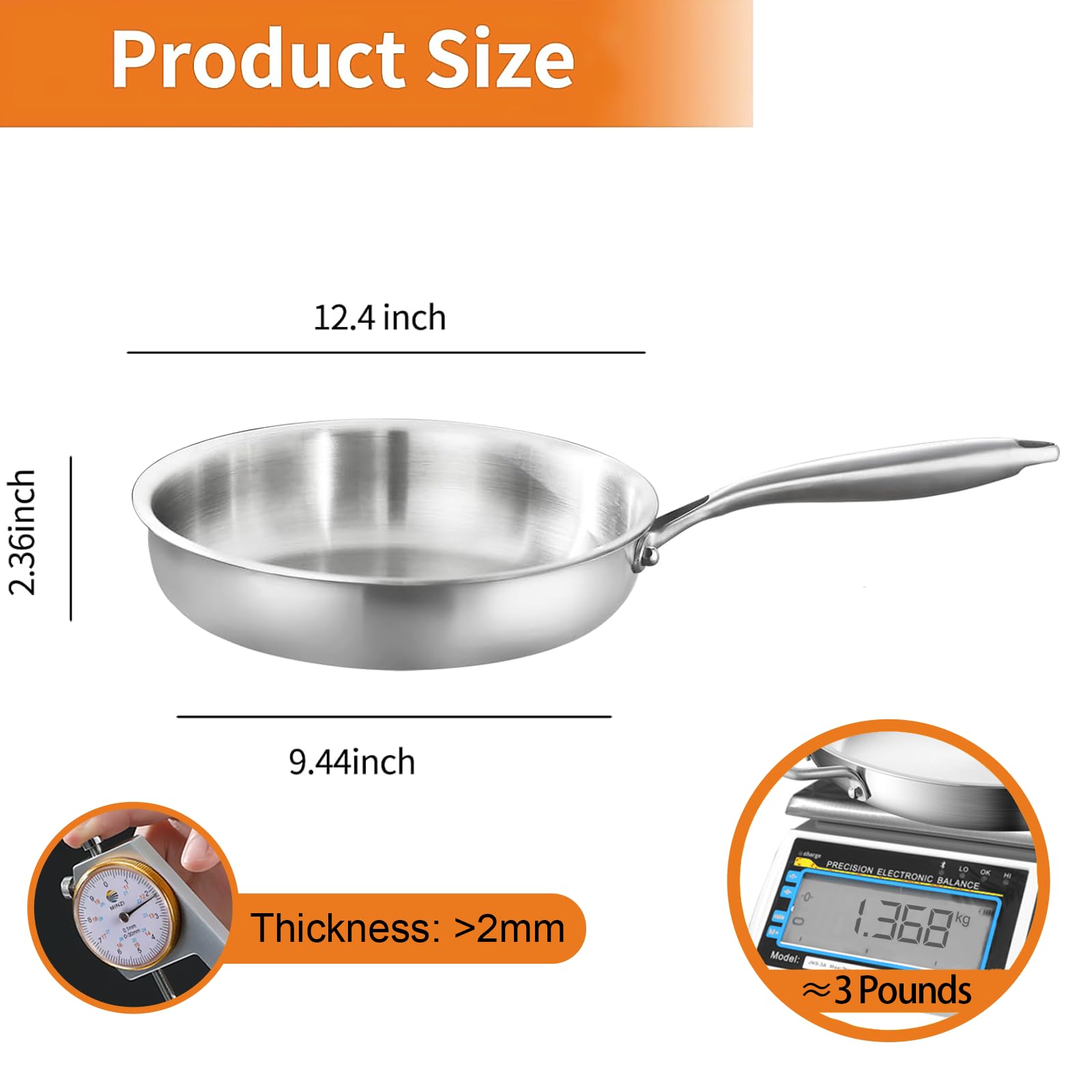 DELARLO Tri-Ply frying pan handle close-up highlights ergonomic grip for comfortable cooking