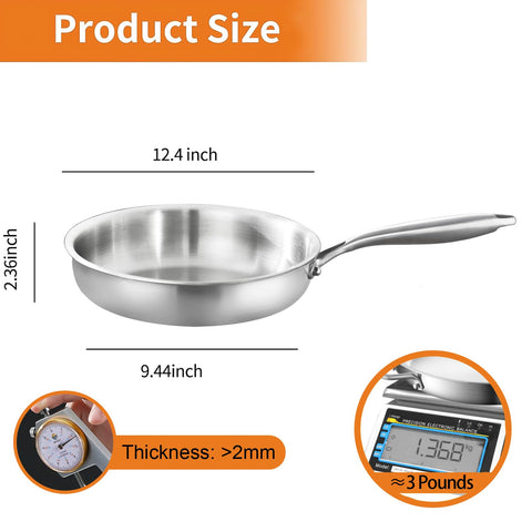 DELARLO Tri-Ply frying pan handle close-up highlights ergonomic grip for comfortable cooking