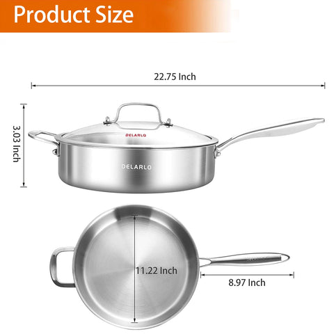 Polished interior of DELARLO tri-ply stainless steel cookware