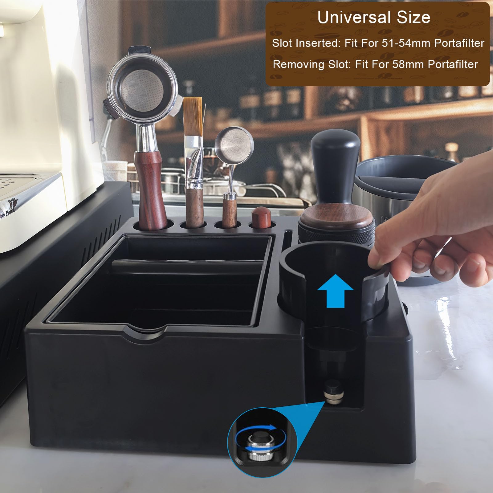 Delerke coffee accessories storage maximizes counter space for tools and baskets.