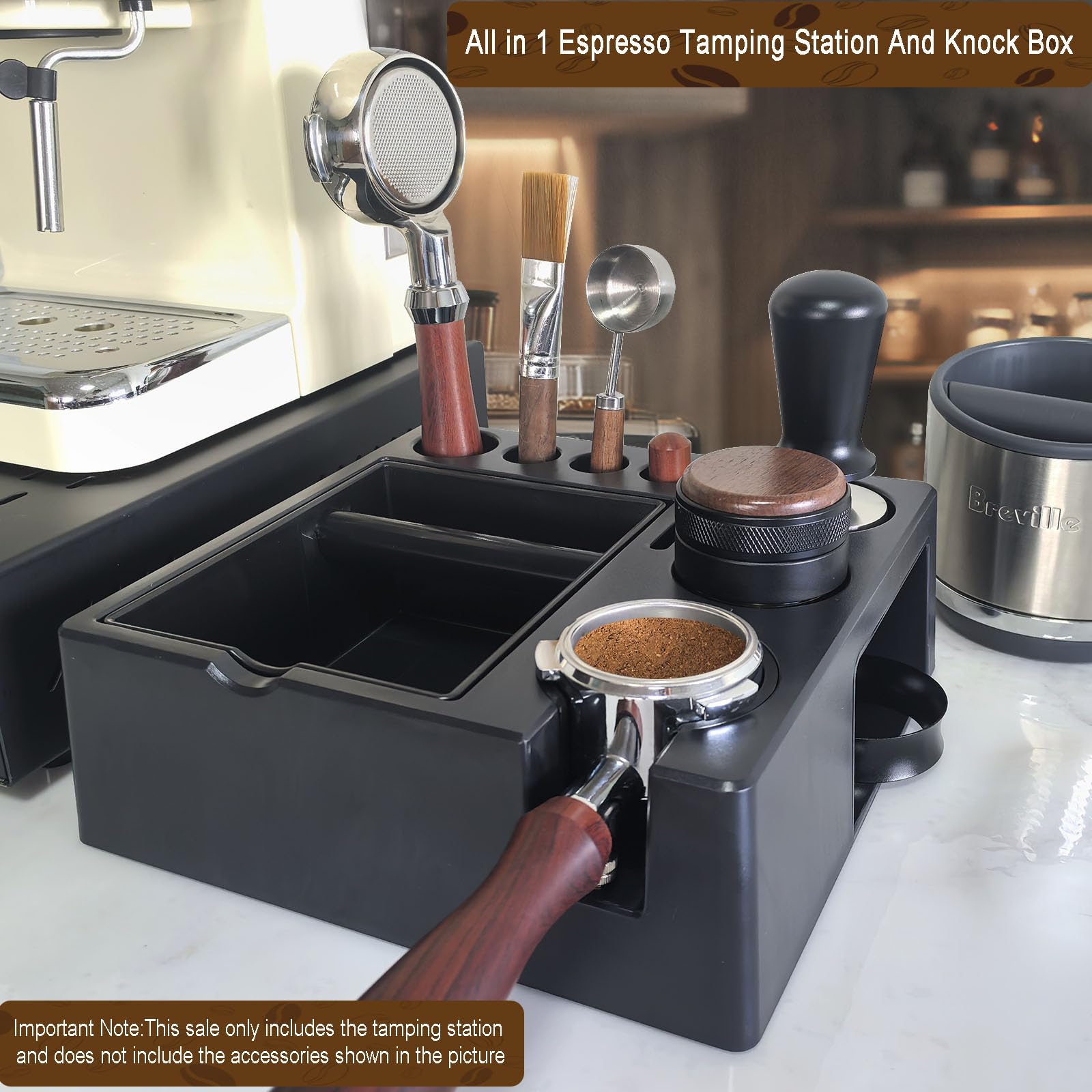 Delerke portafilter holder secures the portafilter at the right height for steady pours.