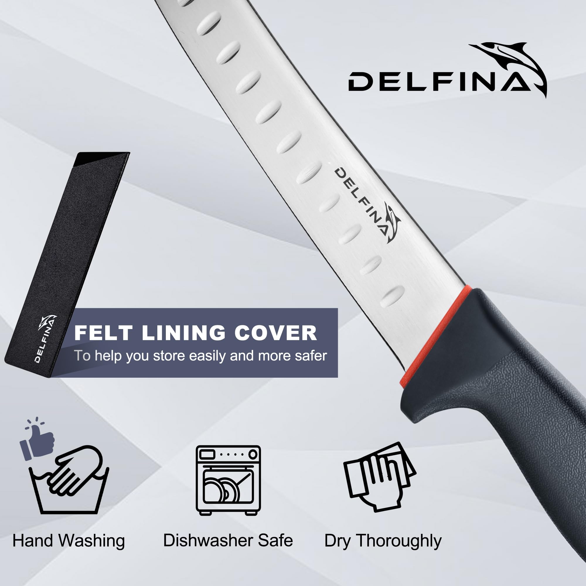 Delfina breaking knife in kitchen use for meat prep and trimming.