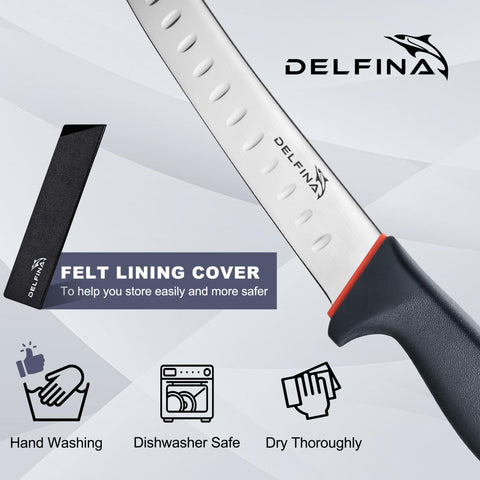 Delfina breaking knife in kitchen use for meat prep and trimming.
