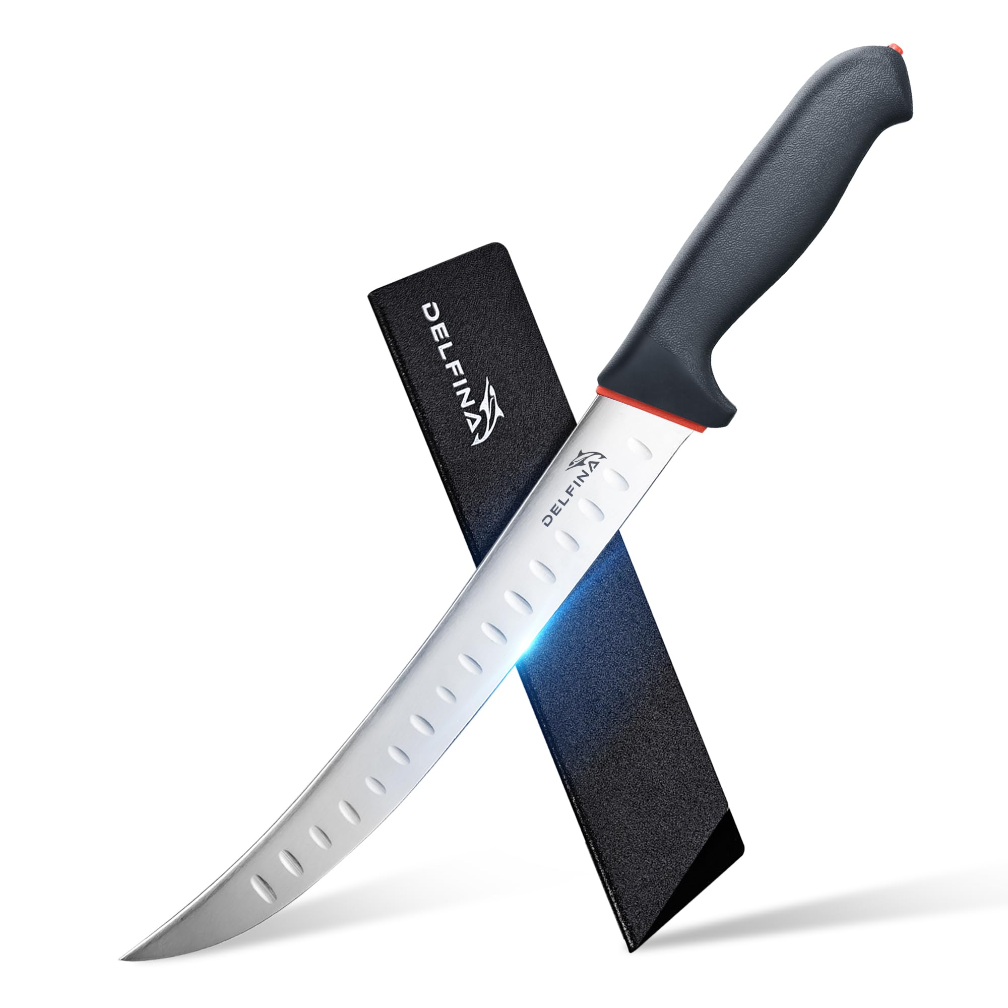 Delfina curved breaking knife blade closeup shows sharp edge for thick cuts.
