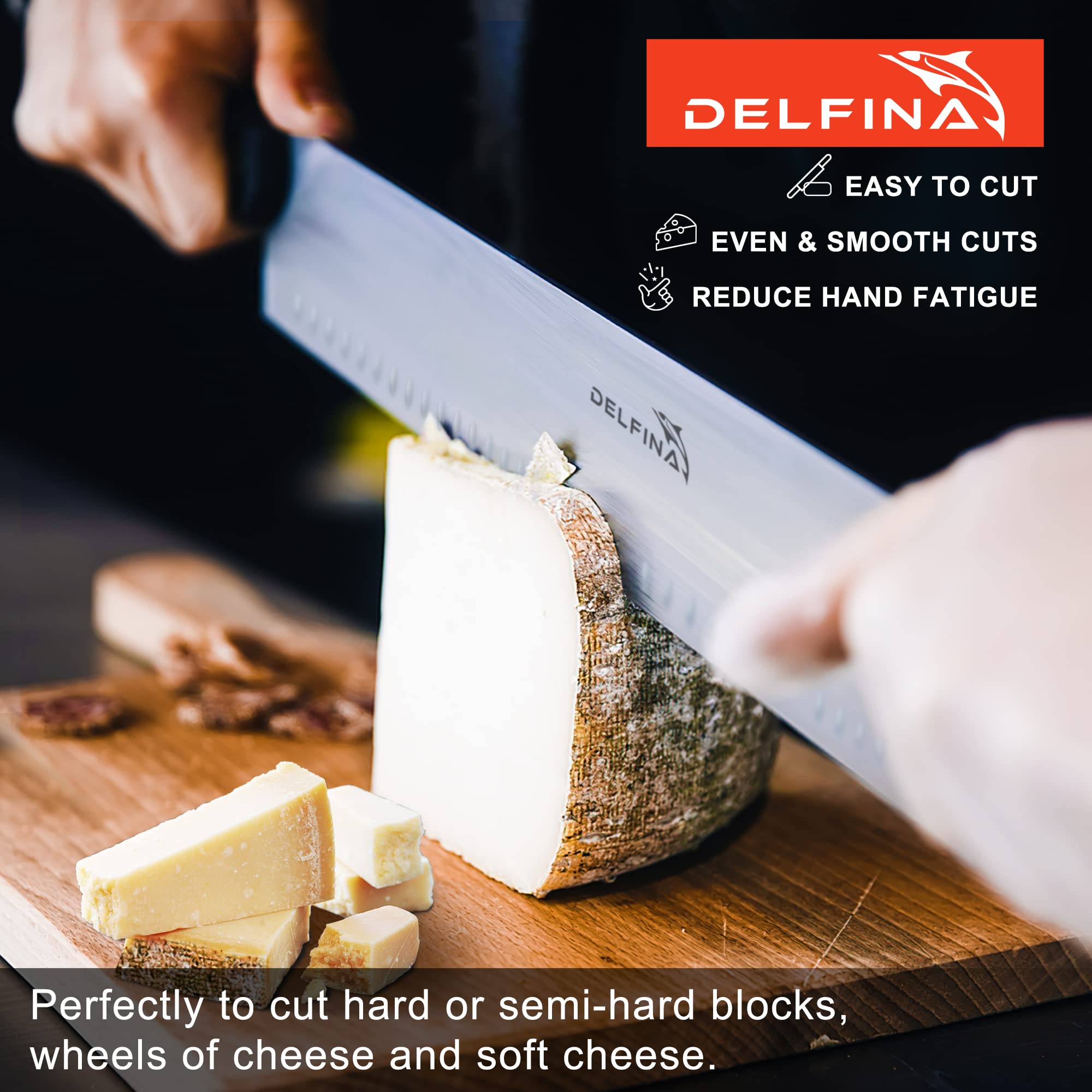 DELFINA non-slip handles ensure a comfortable grip while slicing.